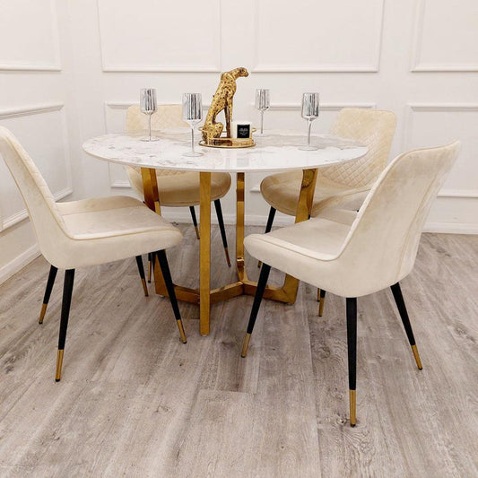 Round Stone Dining Table with Gold Legs - Abode Decor