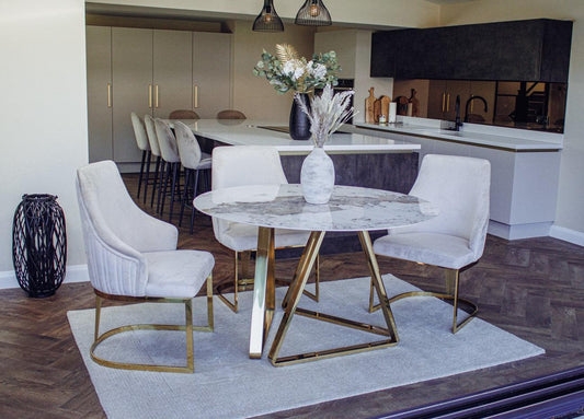 Round Stone Dining Table with Gold Legs - Abode Decor