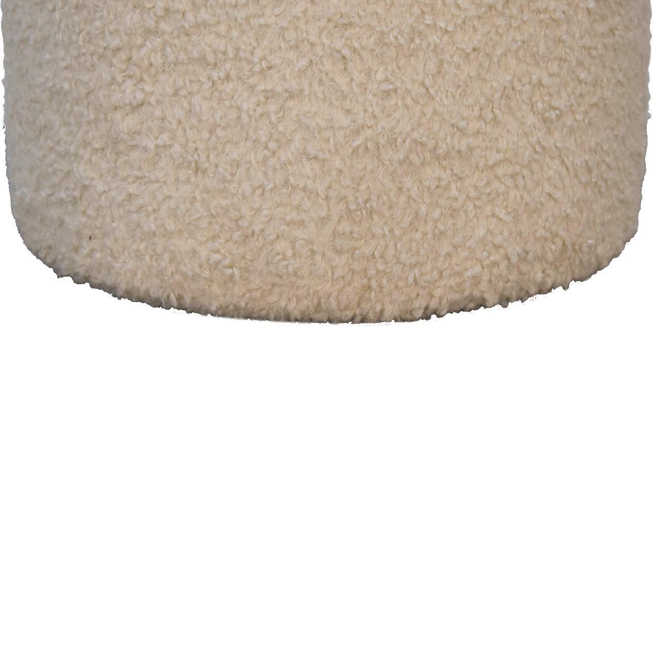 Boucle Cream Round Footstool - Abode Decor