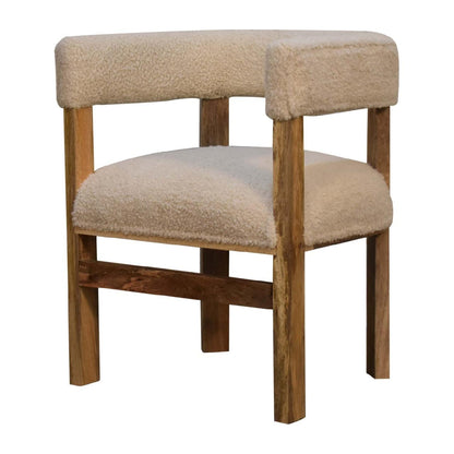 Bouclé Cream Solid Wood Chair - Abode Decor