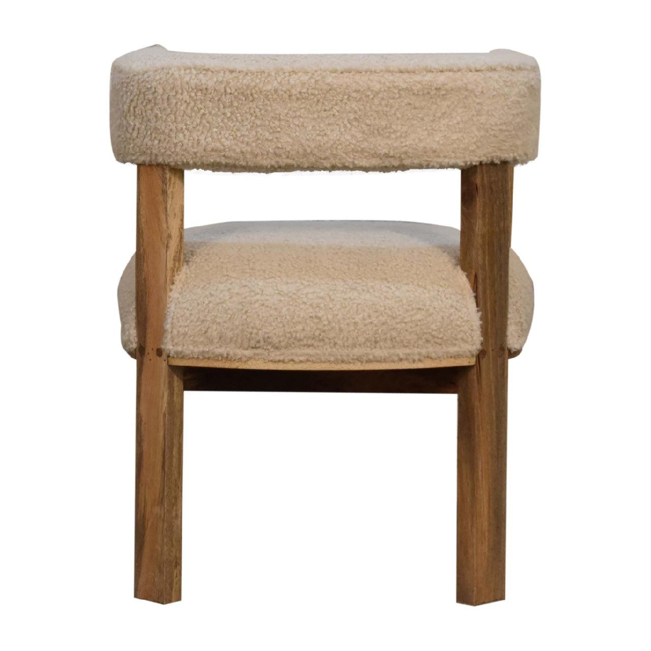 Bouclé Cream Solid Wood Chair - Abode Decor