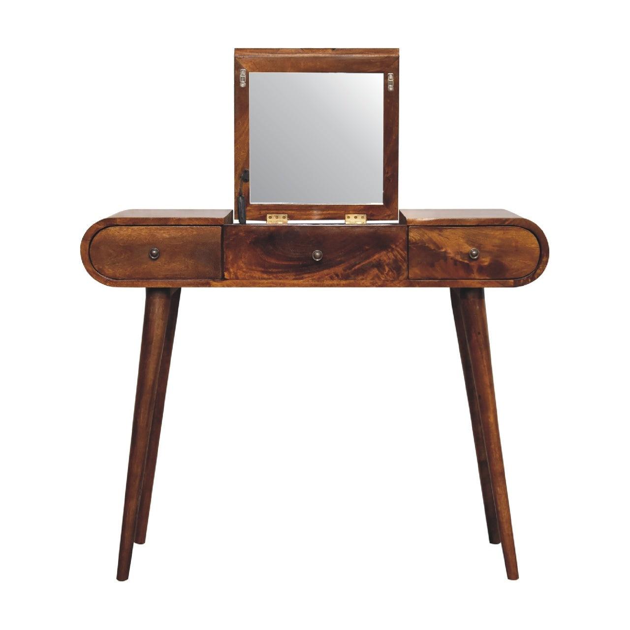 Chestnut Dressing Table with Foldable Mirror - Abode Decor