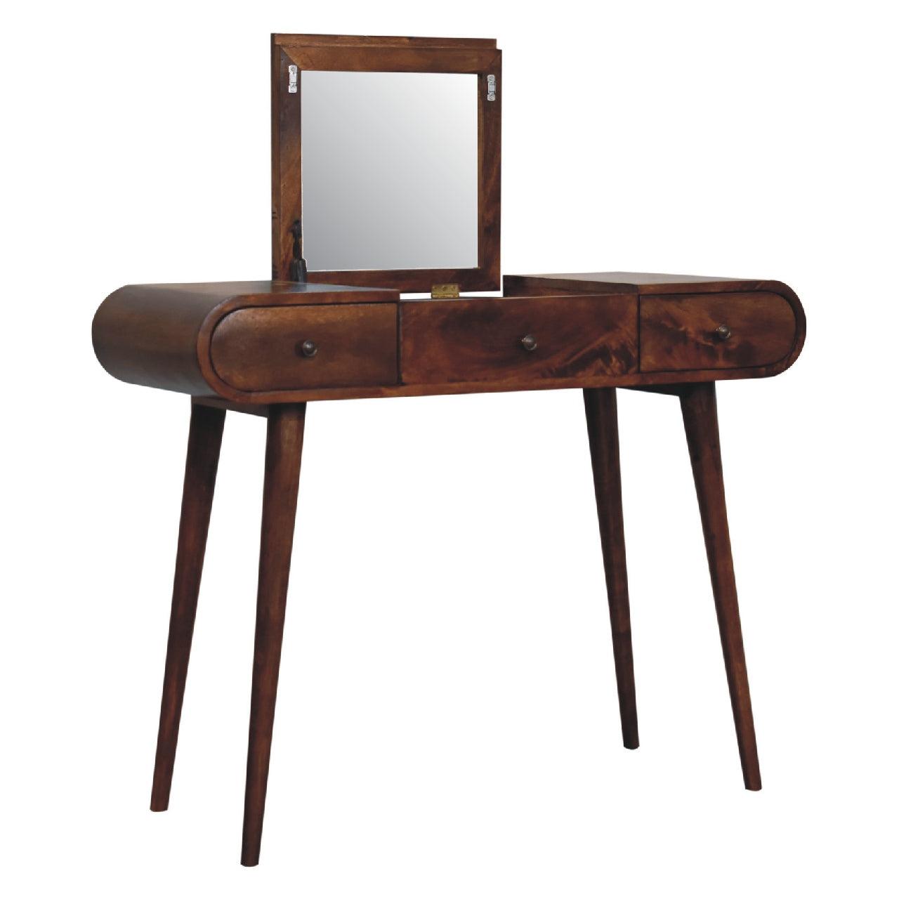 Chestnut Dressing Table with Foldable Mirror - Abode Decor