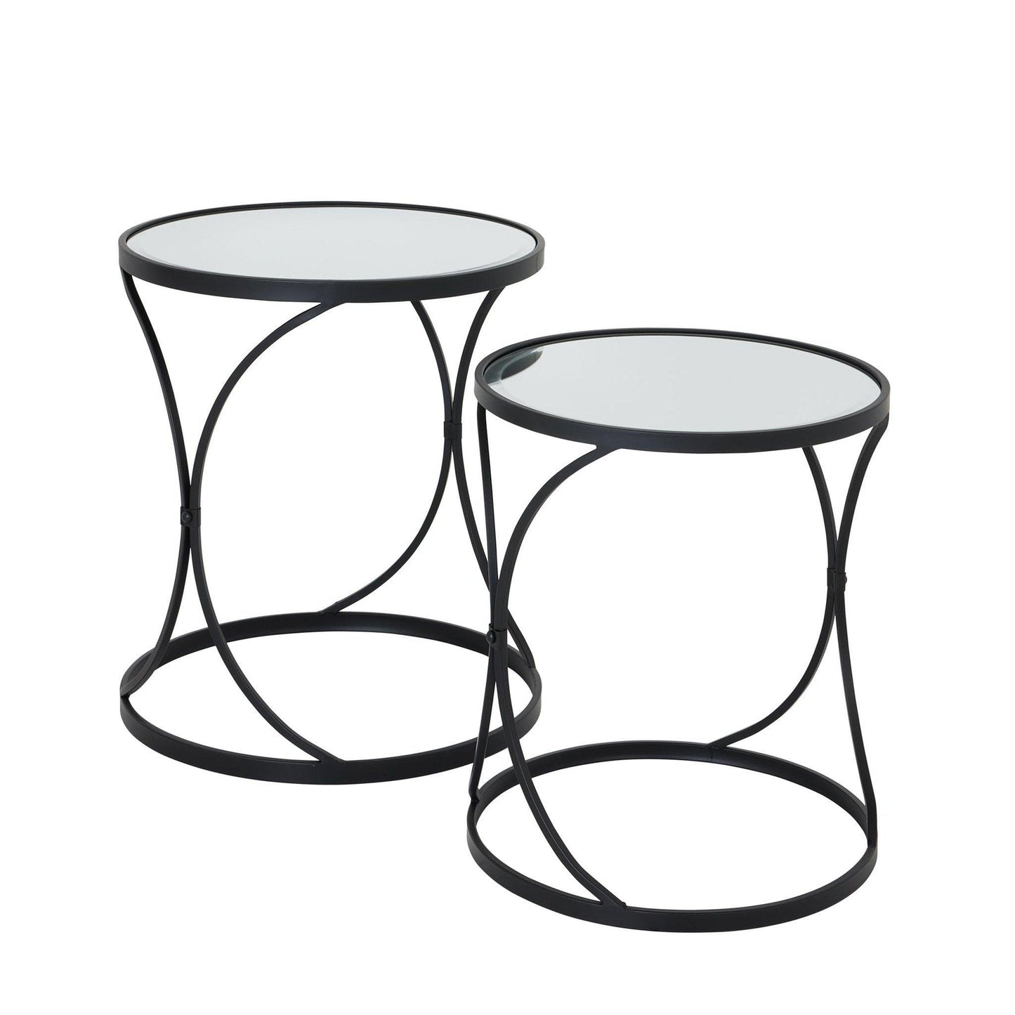 Concaved Set Of Two Black Mirrored Side Tables - Abode Decor