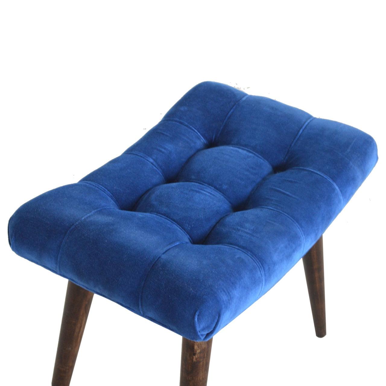 Royal Blue Cotton Velvet Curved Bench - Abode Decor