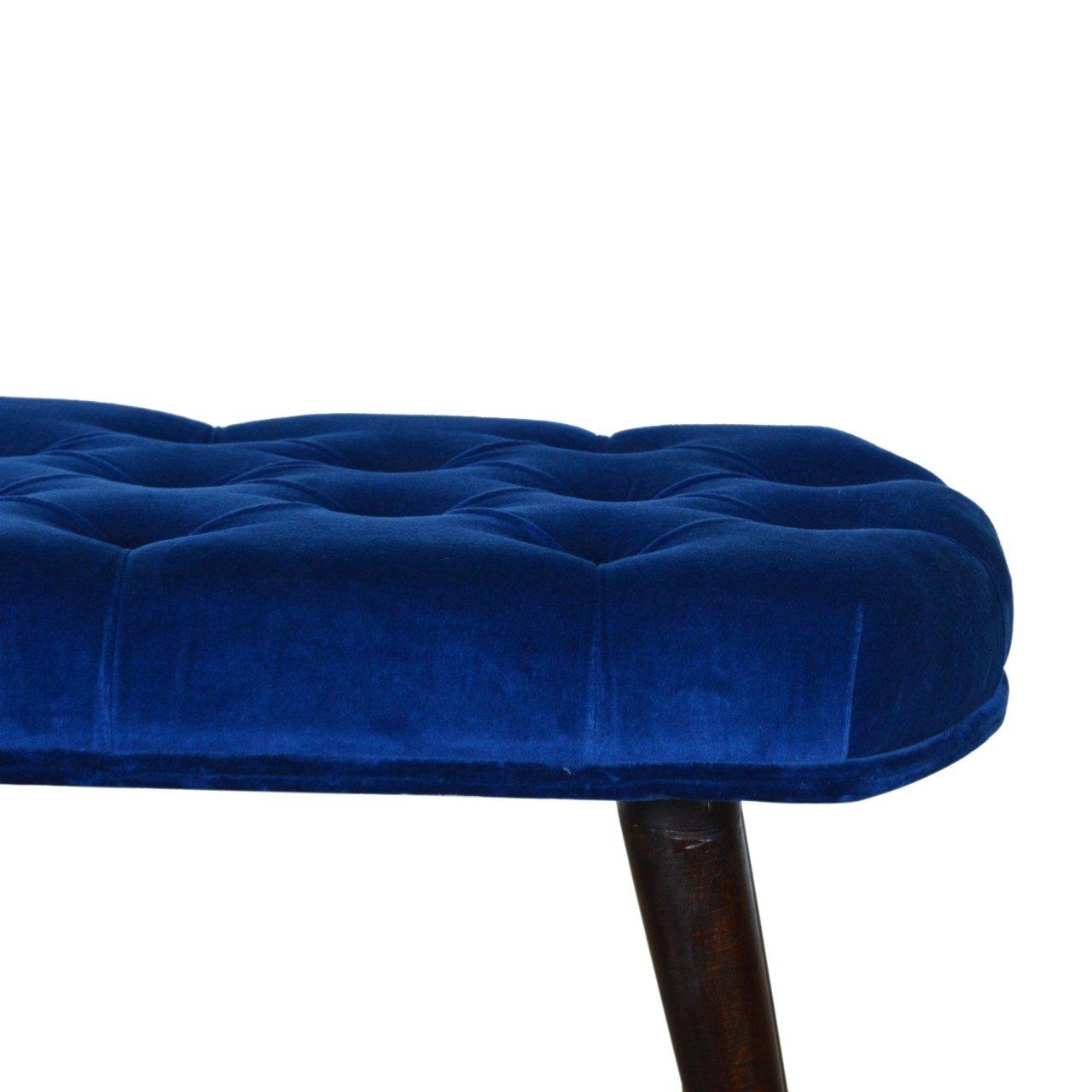 Royal Blue Cotton Velvet Deep Button Bench - Abode Decor